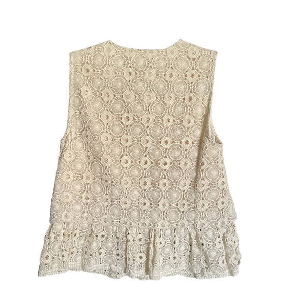 Atelier Camille Womens Ruffled Lace Shell Tank Blouse Size S Cream - Picture 2 of 8